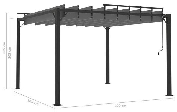 Szürke szövet és alumínium pavilon lamellás tetővel 3 x 3 m