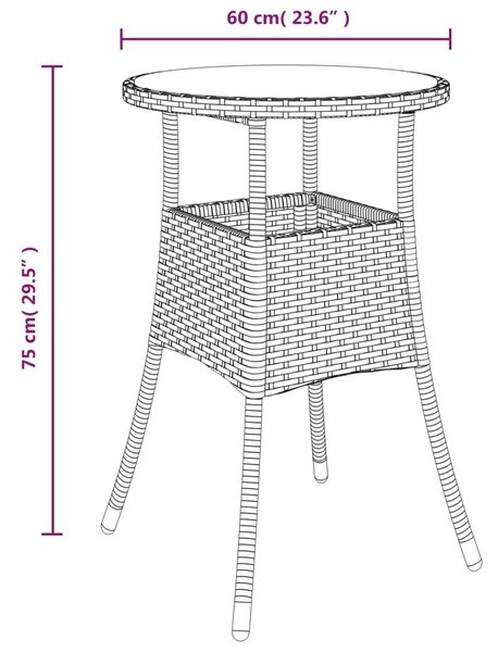 Barna polyrattan és edzett üveg kerti asztal Ø60 x 75 cm