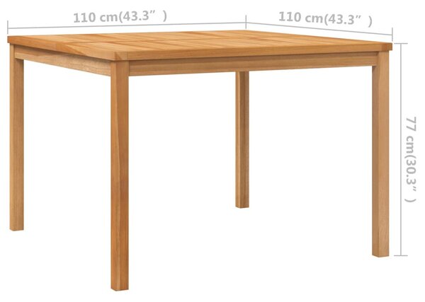 VidaXL tömör tíkfa kerti étkezőasztal 110 x 110 x 77 cm