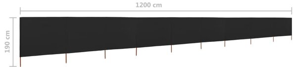 Fekete 9 paneles szövet szélfogó 1200 x 160 cm