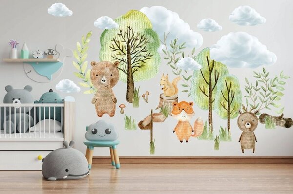 Erdei állatok egyedi és minőségi gyerek falmatrica 60 x 120 cm