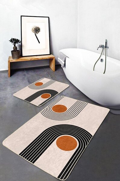 Bézs bársony fürdőszobai kilépő szett 2 db-os 60x100 cm Dot Arch – Mila Home
