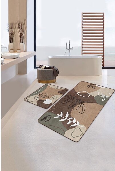 Barna bársony fürdőszobai kilépő szett 2 db-os 60x100 cm Abstract Faces – Mila Home