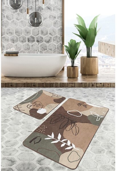 Barna bársony fürdőszobai kilépő szett 2 db-os 60x100 cm Abstract Faces – Mila Home
