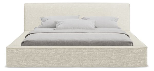 Krémszínű kárpitozott ágyneműtartós franciaágy ágyráccsal 160x200 cm Noho – Makamii