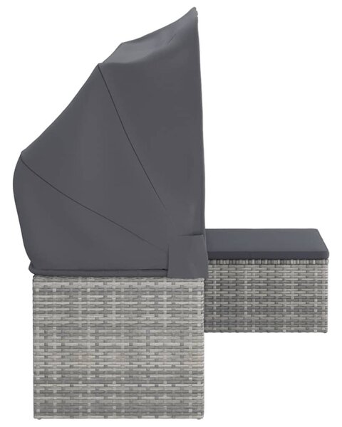 3-személyes szürke polyrattan kanapé tetővel és lábtartóval