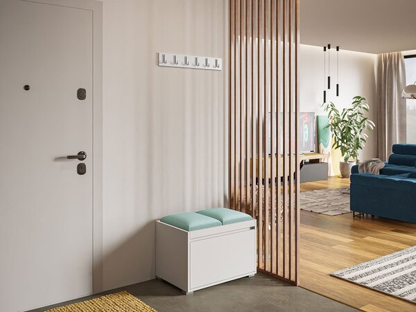 Előszoba bútor Kendora 60 + 2 db kárpitozott falpanel Pag 30x30(fehér) (Manila 11)