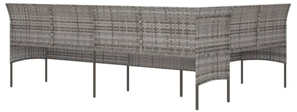 L-alakú szürke polyrattan kerti kanapé párnával