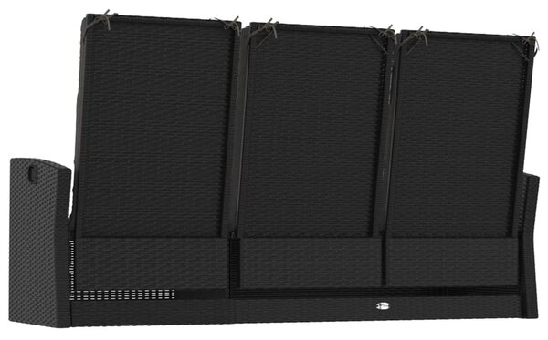Fekete polyrattan dönthető kerti pad párnával 173 cm