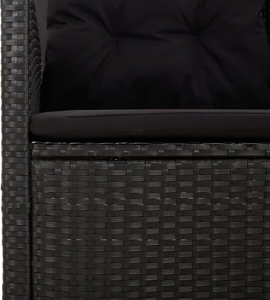Fekete polyrattan dönthető sarokkanapé párnával