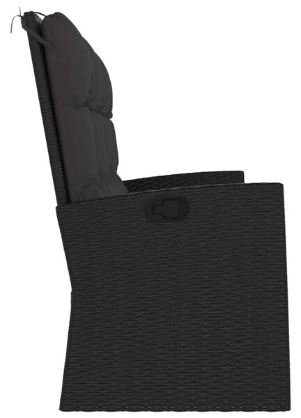 Fekete polyrattan dönthető kerti pad párnával 173 cm