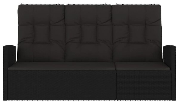 Fekete polyrattan dönthető kerti pad párnával 173 cm