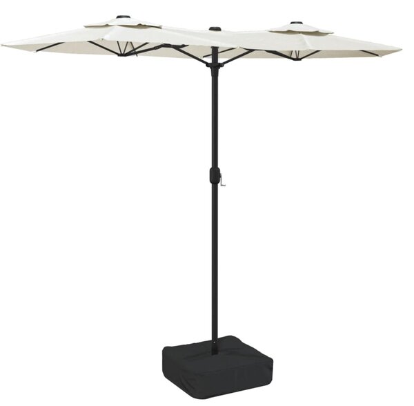Homokfehér dupla tetős napernyő LED-ekkel 316x145 cm