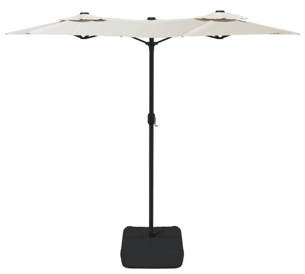 Homokfehér dupla tetős napernyő LED-ekkel 316x145 cm