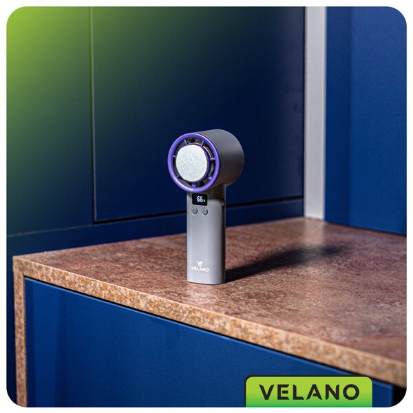 Velano Kézi Ventilátor – 4000 mAh, Hűtőpanellel, LCD kijelzővel – Szürke/Lila (VELWEBR0006)