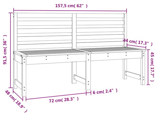 Fehér tömör fenyőfa kerti pad 157,5 cm