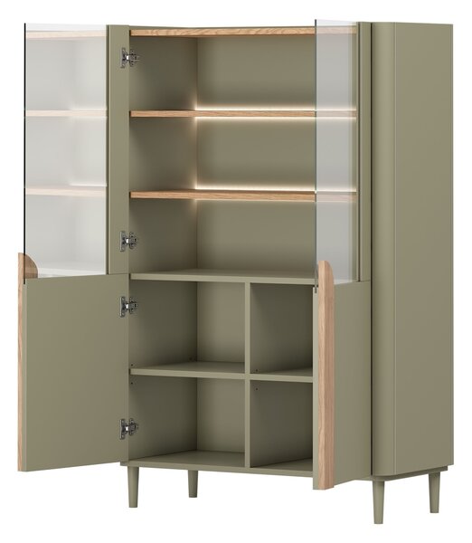 Amilio vitrines szekrény 100 cm kétajtós lábakon - eukaliptusz / baltic dune tölgy / natúr tölgy fogantyúk