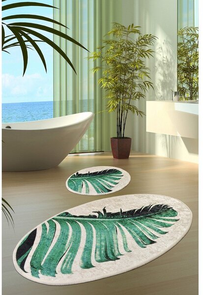 Zöld-bézs fürdőszobai kilépő szett 2 db-os 60x100 cm Floret – Foutastic