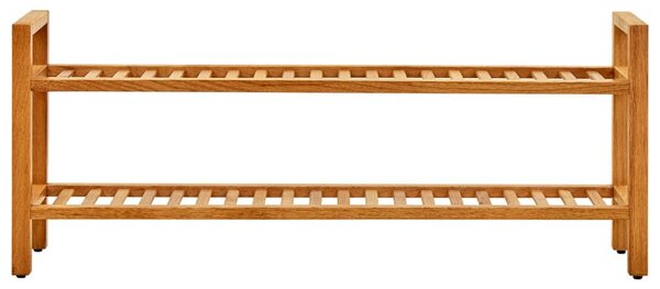 Tömör tölgyfa cipőtartó 2 polccal 100 x 27 x 40 cm