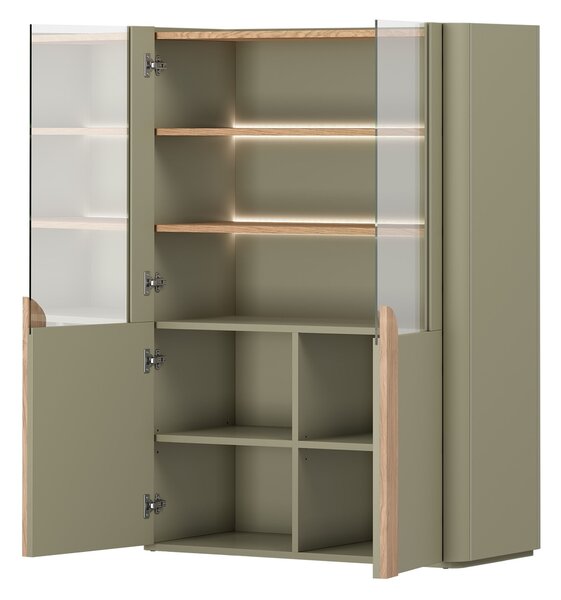 Amilio vitrines szekrény 100 cm, kétszárnyú - eukaliptusz / baltic dune tölgy / natúr tölgy fogantyúk