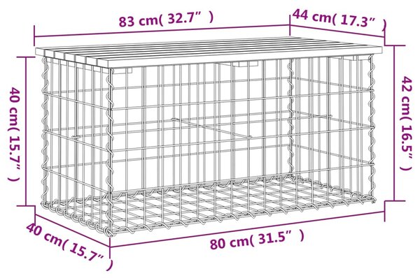 Tömör fenyőfa gabion kerti pad 83x44x42 cm