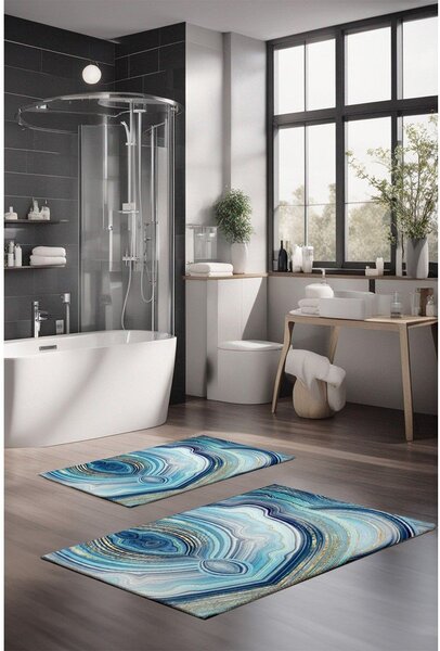 Kék fürdőszobai kilépő szett 2 db-os 60x100 cm – Foutastic