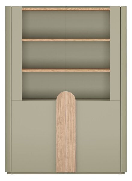 Amilio vitrines szekrény 100 cm, kétszárnyú - eukaliptusz / baltic dune tölgy / natúr tölgy fogantyúk