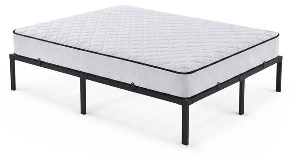 AKORD Furniture Factory Összecsukható Fém Ágykeret Rugós Matraccal 140x190 cm Fekete 9 Lábbal 20 Léccel