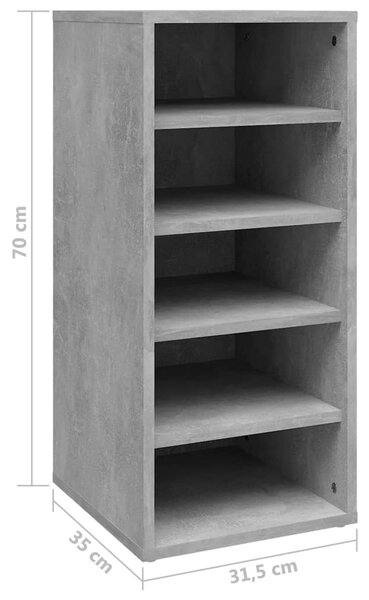 2 db betonszürke szerelt fa cipősszekrény 31,5 x 35 x 70 cm