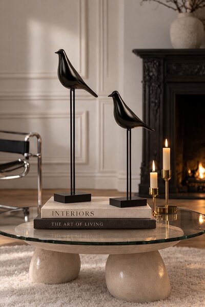 King Home Shp Birdy Dekoráció Szett Műanyag Fém Fekete Madár Figura