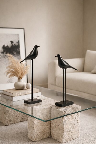 King Home Shp Birdy Dekoráció Szett Műanyag Fém Fekete Madár Figura