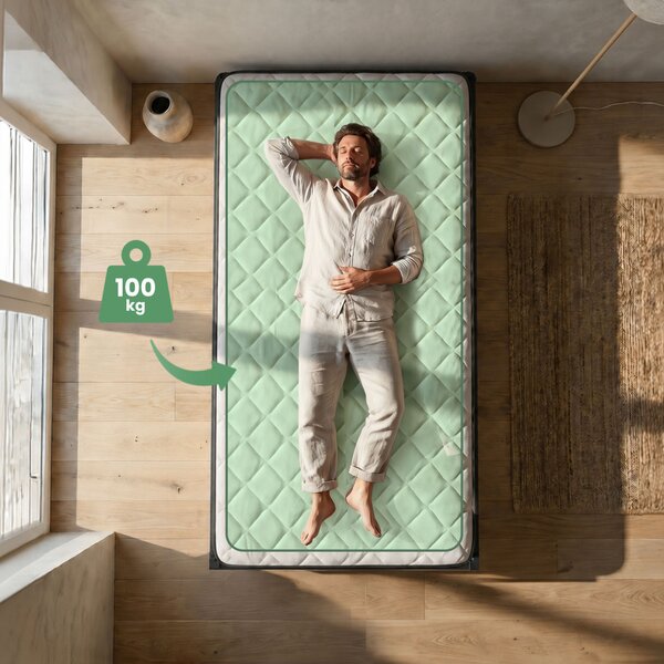 AKORD Furniture Factory Összecsukható Fém Ágykeret Rugós Matraccal 100x200 cm Fekete 6 Lábbal