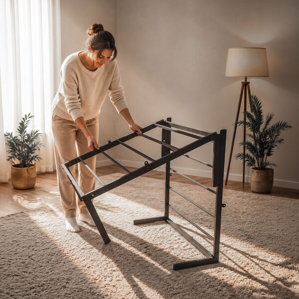 AKORD Furniture Factory Összecsukható Fém Ágykeret Rugós Matraccal 100x200 cm Fekete 6 Lábbal
