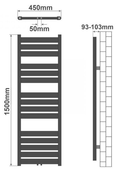 AQUAMARIN Fürdőszoba radiátor 1500 x 450 mm