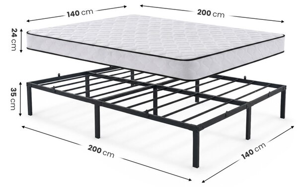 AKORD Furniture Factory Fém Ágy Rugós Matraccal 140x200 cm Összecsukható Fekete