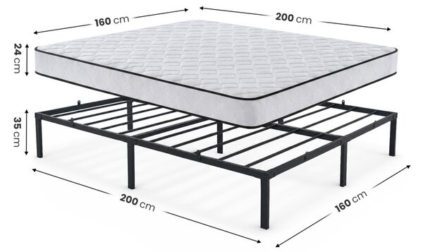 AKORD Furniture Factory Fém Ágy Rugós Matraccal 160x200 cm Fekete Összecsukható