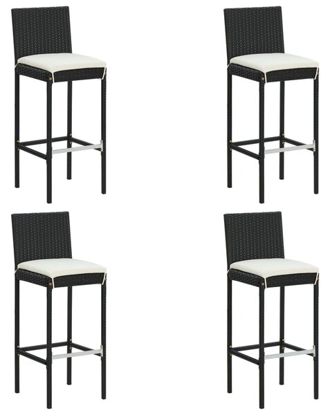 5 darabos fekete polyrattan kerti bárszett párnákkal