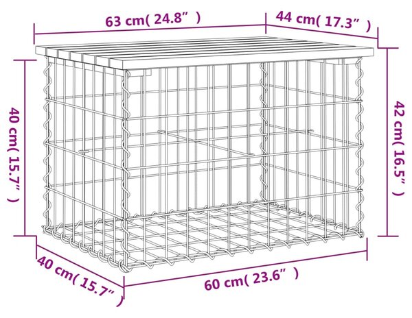 Tömör fenyőfa gabion kerti pad 63x44x42 cm