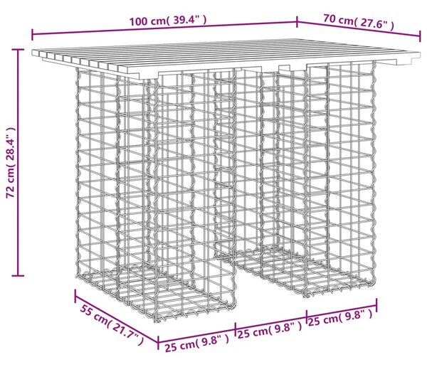 Tömörfa kerti asztal gabion mintával 100 x 70 x 72 cm Douglas