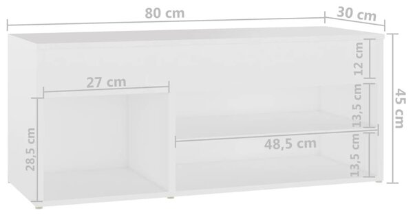 Fehér szerelt fa cipőtároló pad 80 x 30 x 45 cm