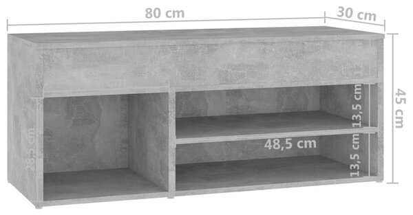 Betonszürke szerelt fa cipőtároló pad 80 x 30 x 45 cm