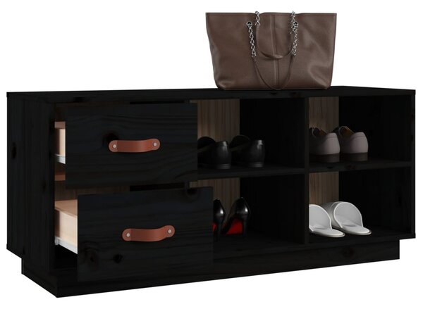 Fekete tömör fenyőfa cipőtároló pad 100 x 34 x 45 cm