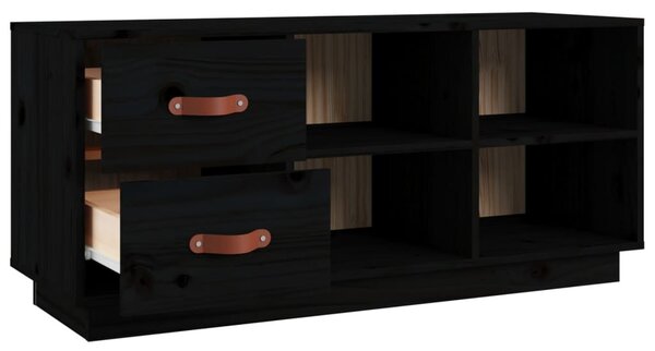 Fekete tömör fenyőfa cipőtároló pad 100 x 34 x 45 cm
