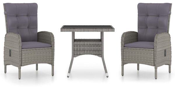 3 részes szürke polyrattan és üveg kerti étkezőgarnitúra