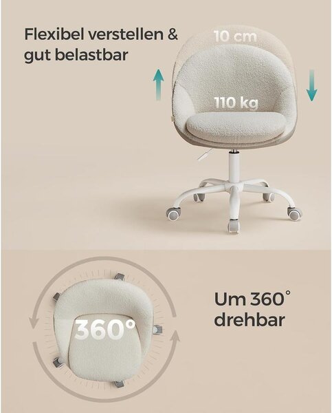 Otthoni irodai szék, sminkszék sherpa anyagból, cappuccino bézs–felhőfehér színben