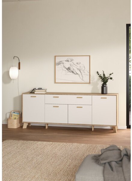 Fehér-natúr színű komód tölgyfa dekorral 196x73x39 cm Ikast – Tvilum