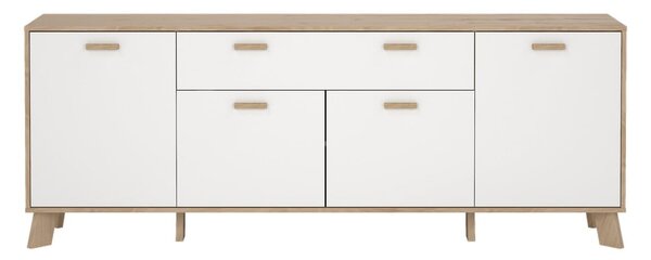 Fehér-natúr színű komód tölgyfa dekorral 196x73x39 cm Ikast – Tvilum