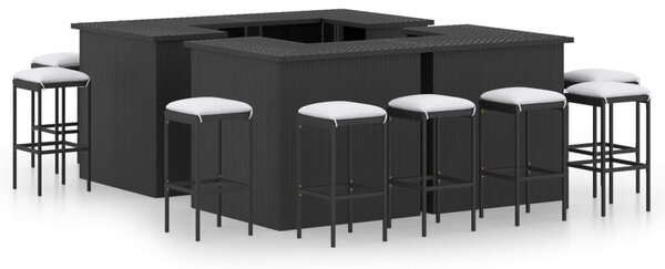 16 részes fekete polyrattan kerti bárszett párnával