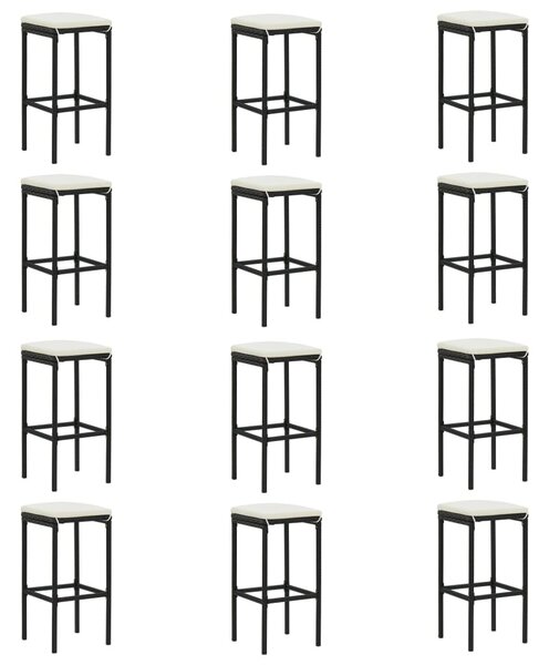 16 részes fekete polyrattan kerti bárszett párnával
