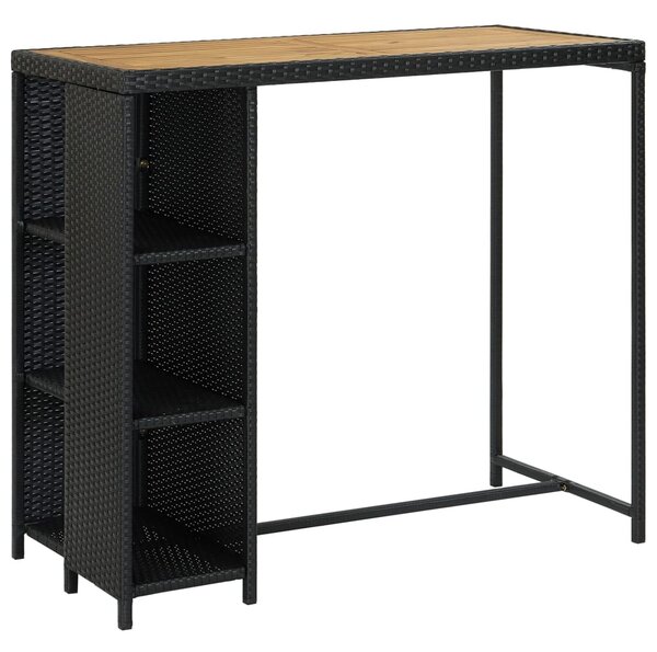 5 darabos fekete polyrattan kerti bárszett párnákkal